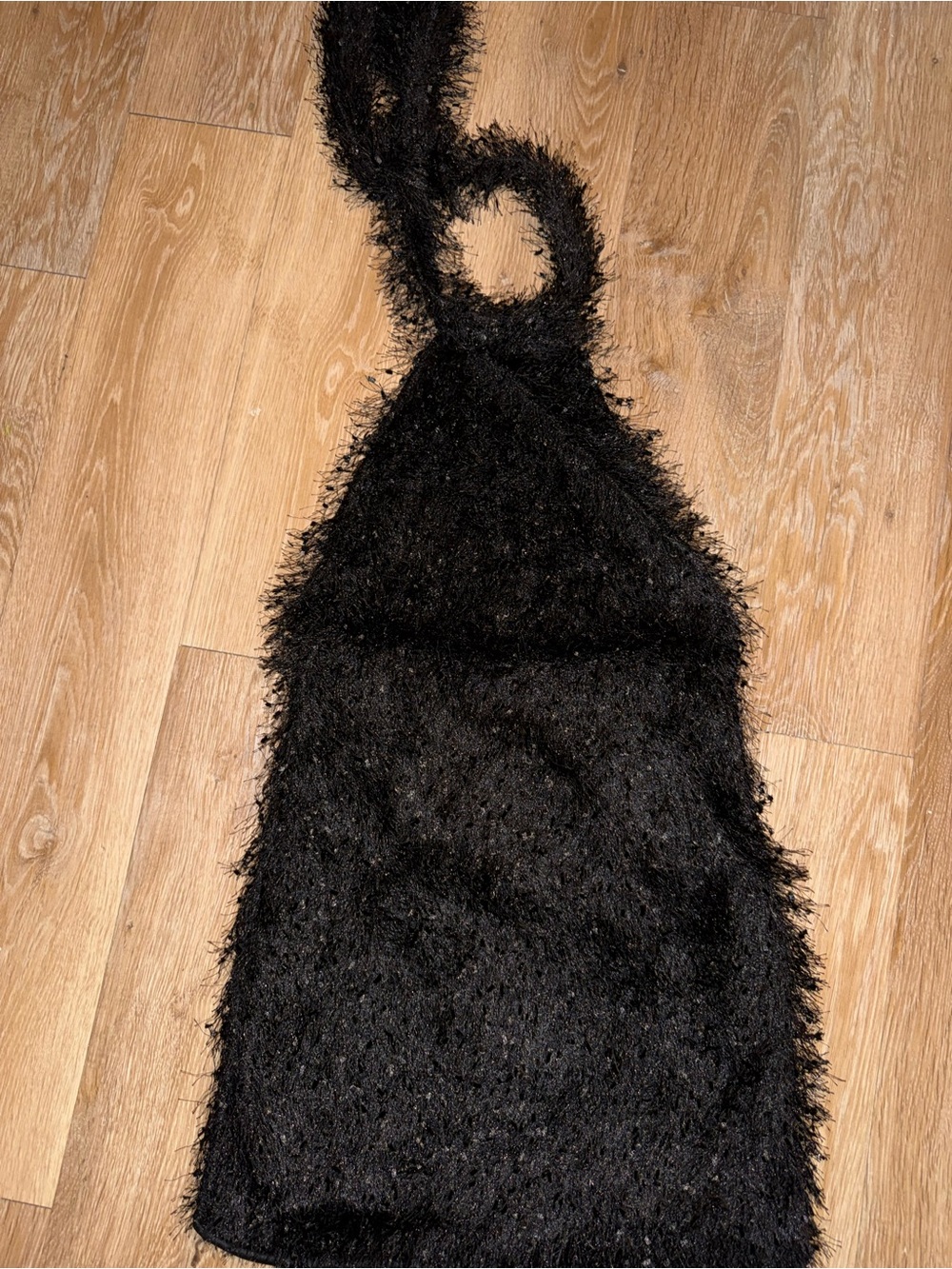 Source Unknown Black Fuzzy Halter Mini Dress